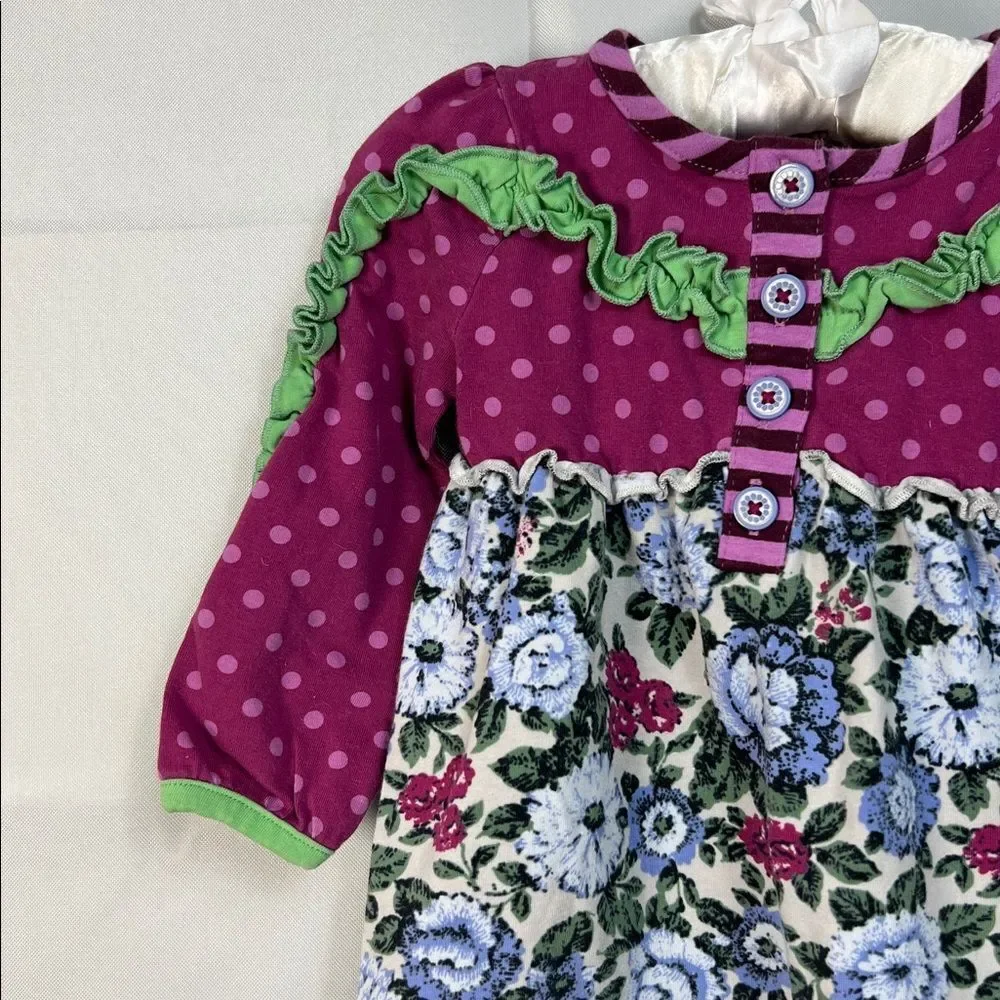 Matilda Jane New Trails purple polka dot and floral tunic size 6-12 months Pit